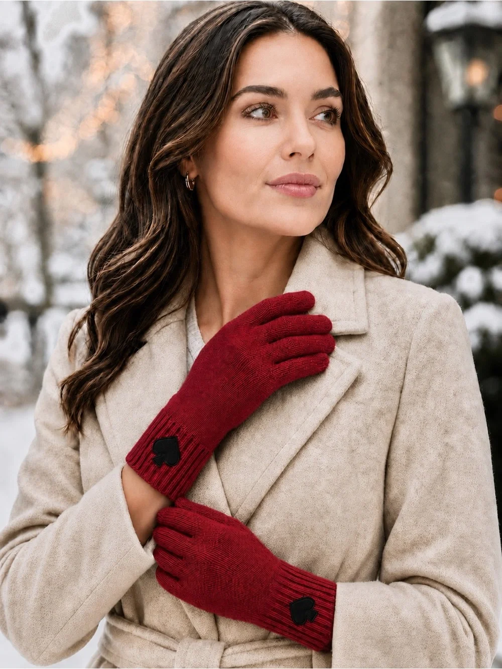 Kate Spade Flocked Spade Soft Knit Gloves Red One Size NWT
